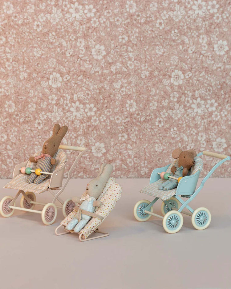 maileg stroller, baby mouse - blue play Little