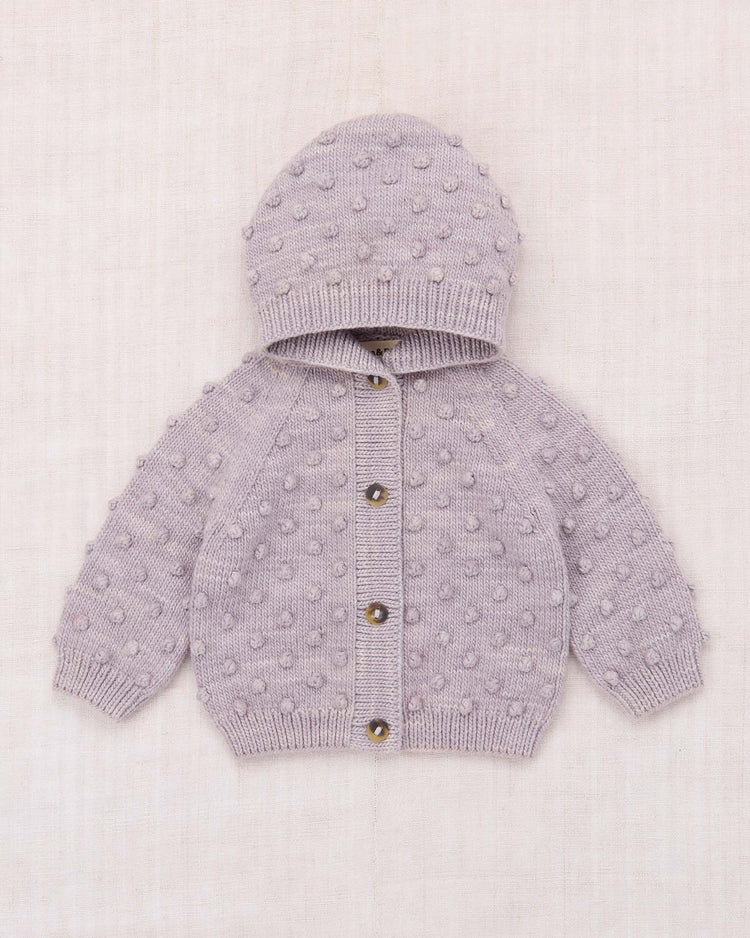 misha + puff baby hooded popcorn cardigan in mist baby Little