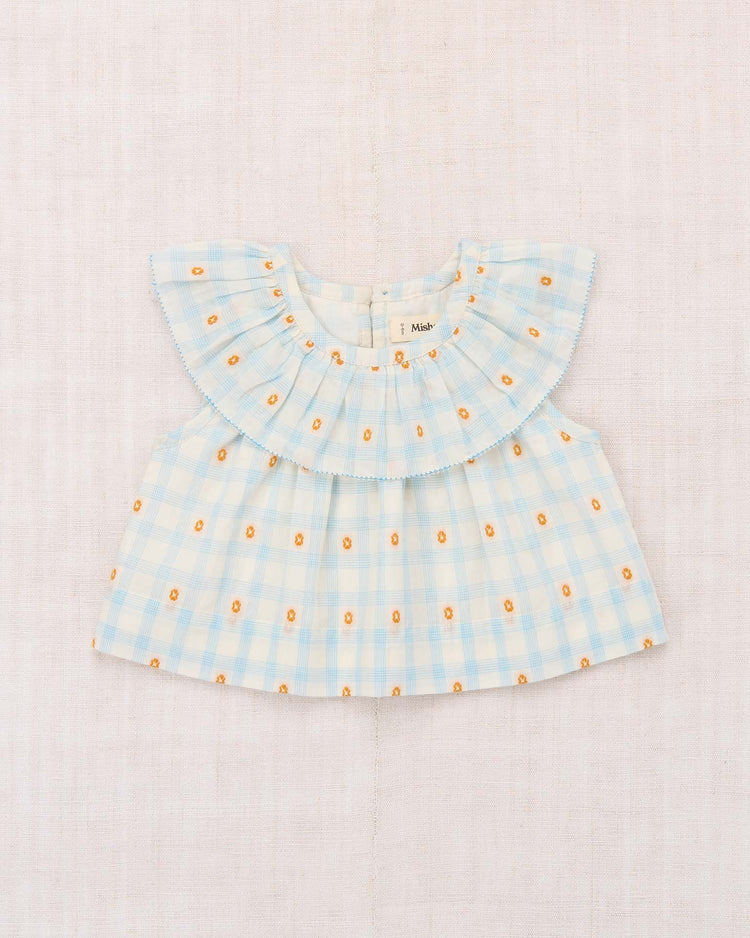 misha + puff baby tallulah top in bright sky blossom plaid baby Little