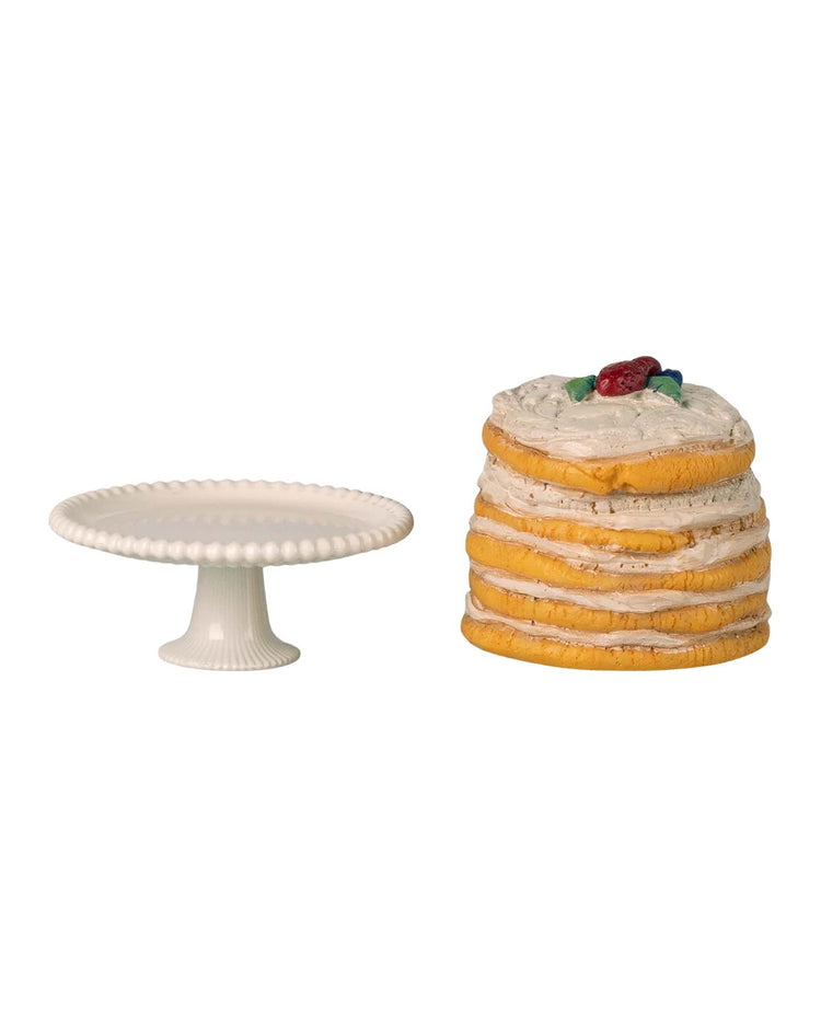 maileg party cake and cake stand, mouse - off white play Little