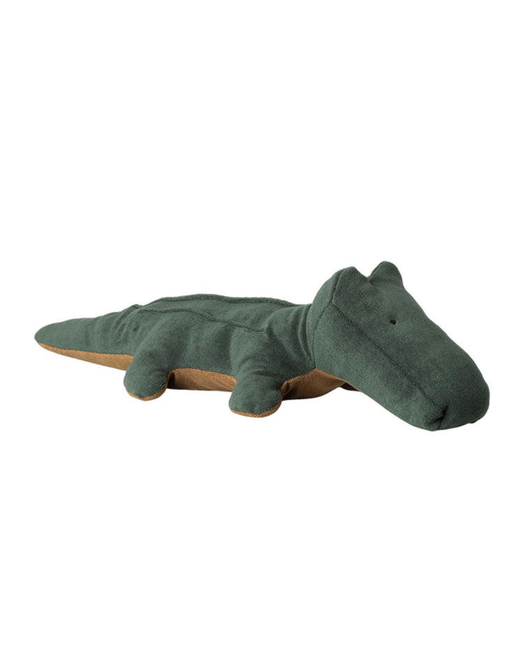 The maileg big crocodile in forest green, part of their safari friends collection, is a huggable plush with a soft body and brown underside—perfect for fans of cuddly toys.