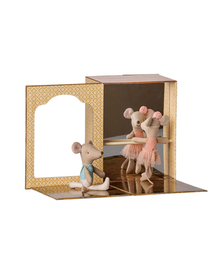 maileg little sister and brother ballet mice in dance studio play Little