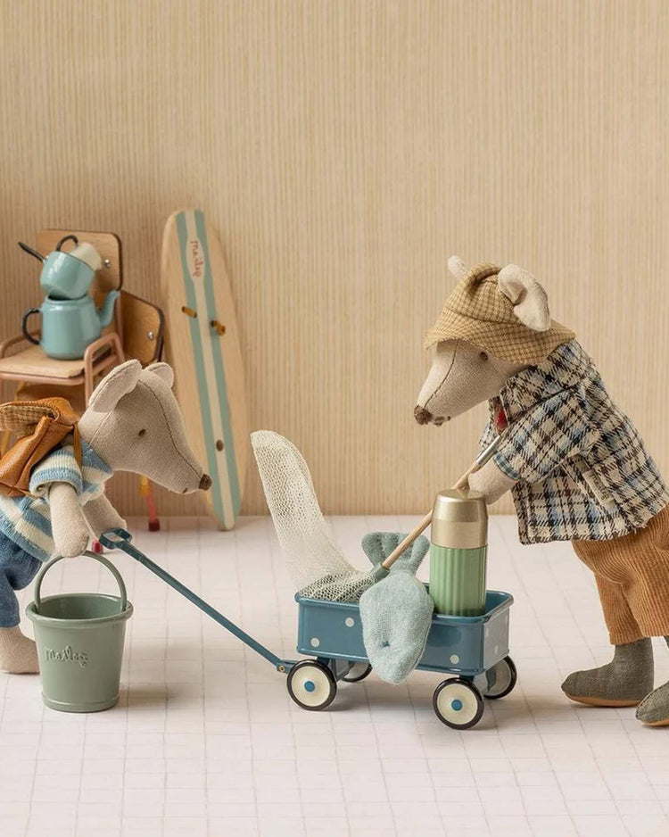 maileg wagon, mouse - blue play Little