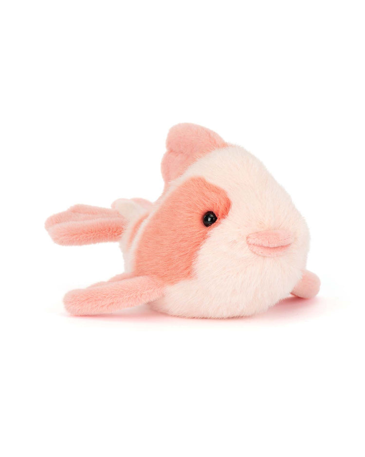 The jellycat fancy carp is a soft, plush fish toy with pink and white fur, small fins, and a round face—an elegant piece that enhances any modern furniture store display or adds refined style to your sofa.