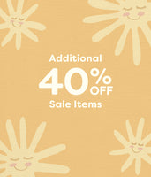 Promotional graphic with cartoon suns and 'Additional 40% OFF Sale Items' text on a beige background