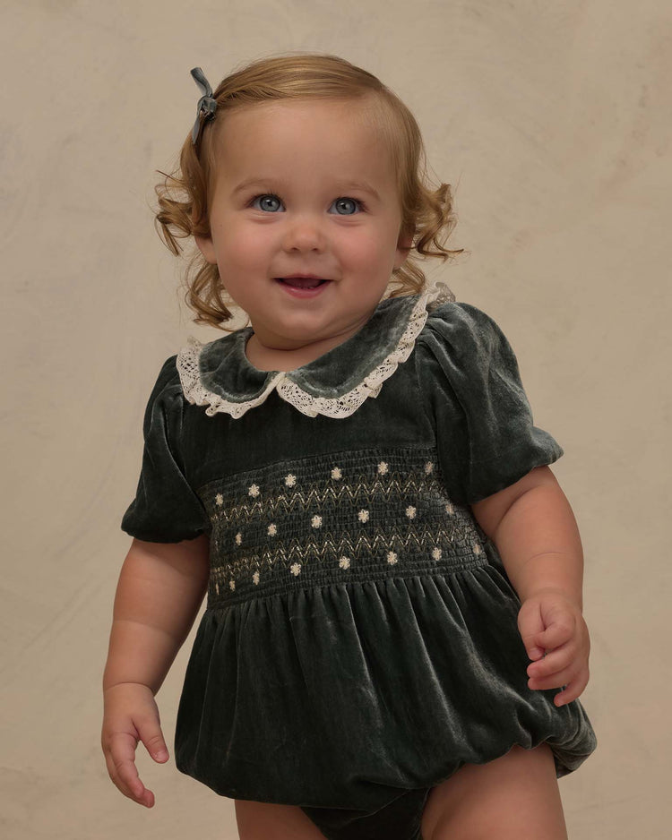 noralee elizabeth romper in green baby Little