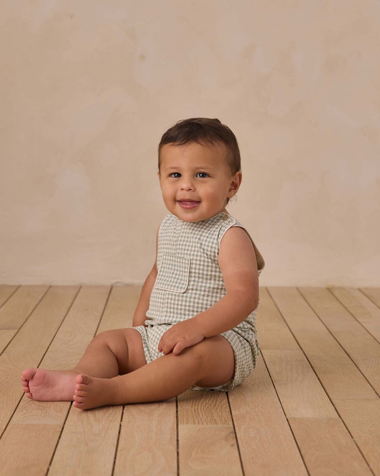 noralee georgie romper in eucalyptus check baby Little
