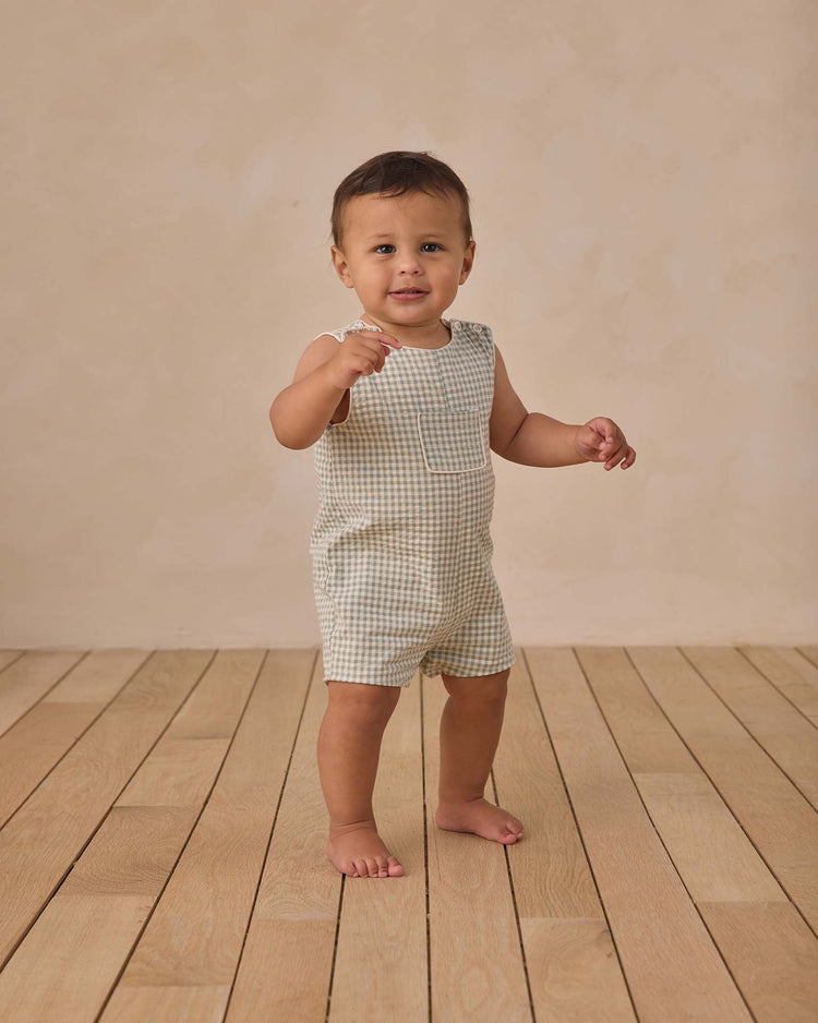 noralee georgie romper in eucalyptus check baby Little