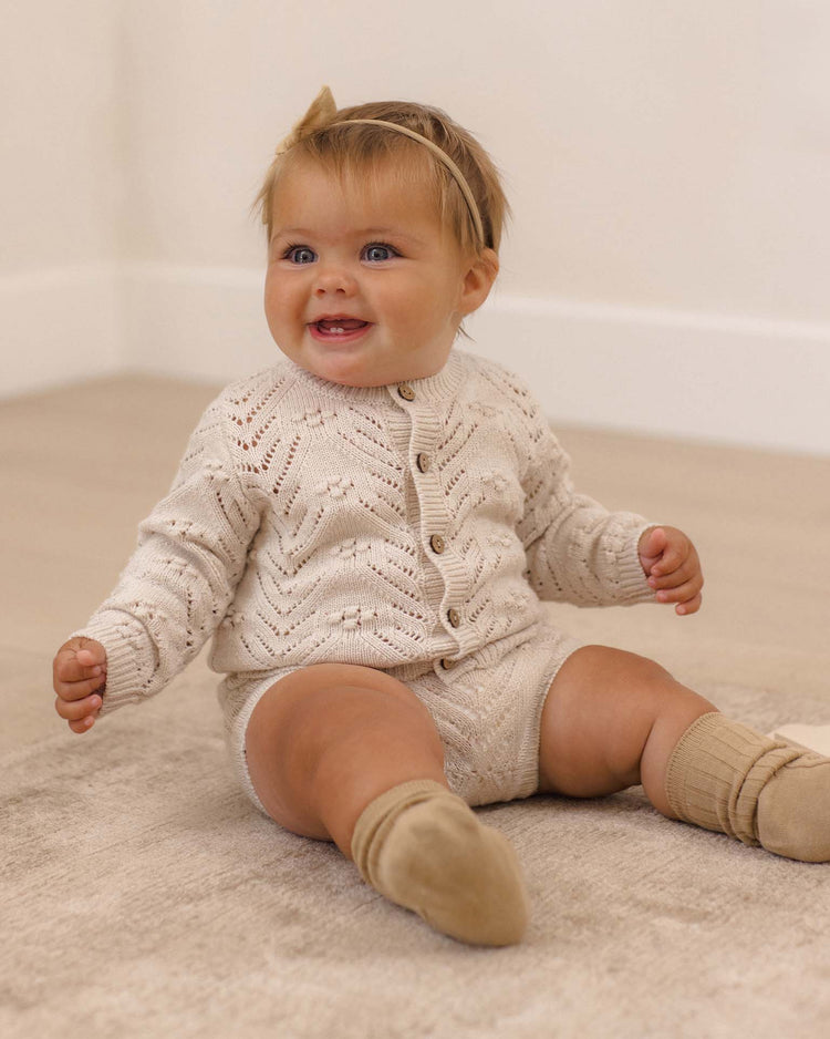 quincy mae knit cardigan in heathered oatmeal baby Little