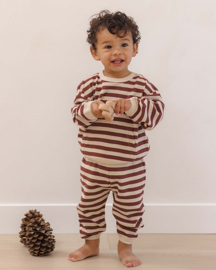 quincy mae waffle slouch set in black cherry stripe baby Little