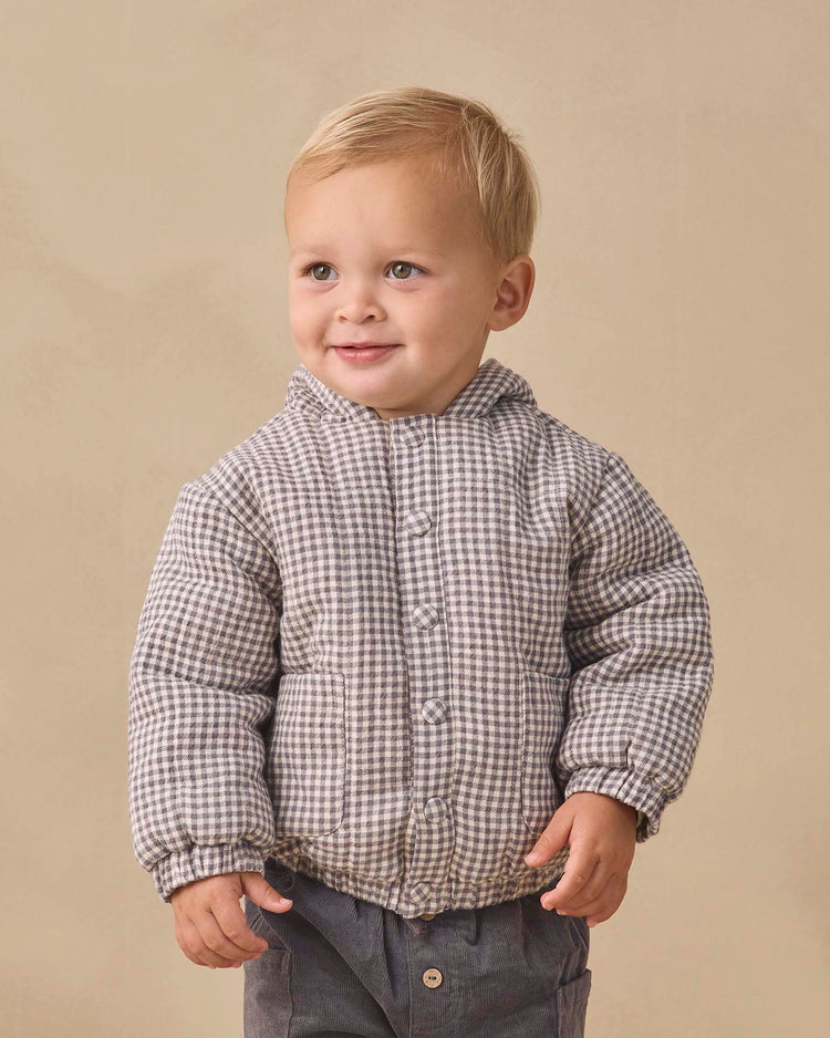 quincy mae hooded woven jacket in midnight gingham baby Little