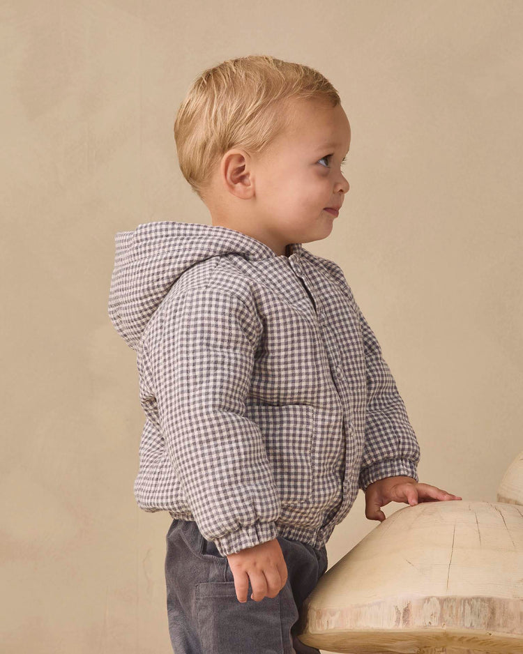 quincy mae hooded woven jacket in midnight gingham baby Little