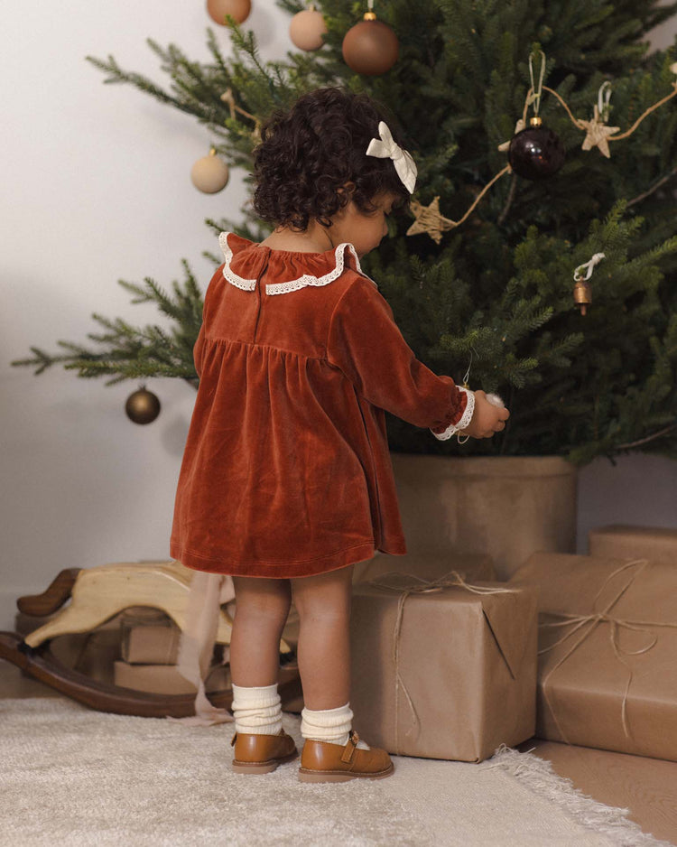 velour baby dress in redwood