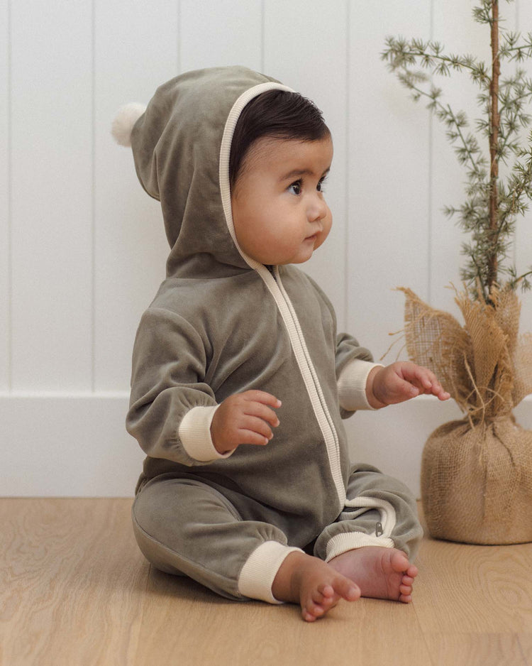velour zip jumpsuit in spruce