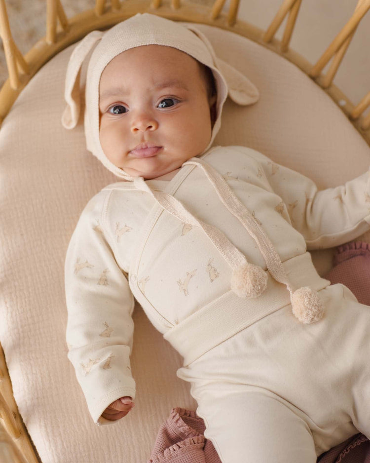 quincy mae bunny knit bonnet in ecru baby Little