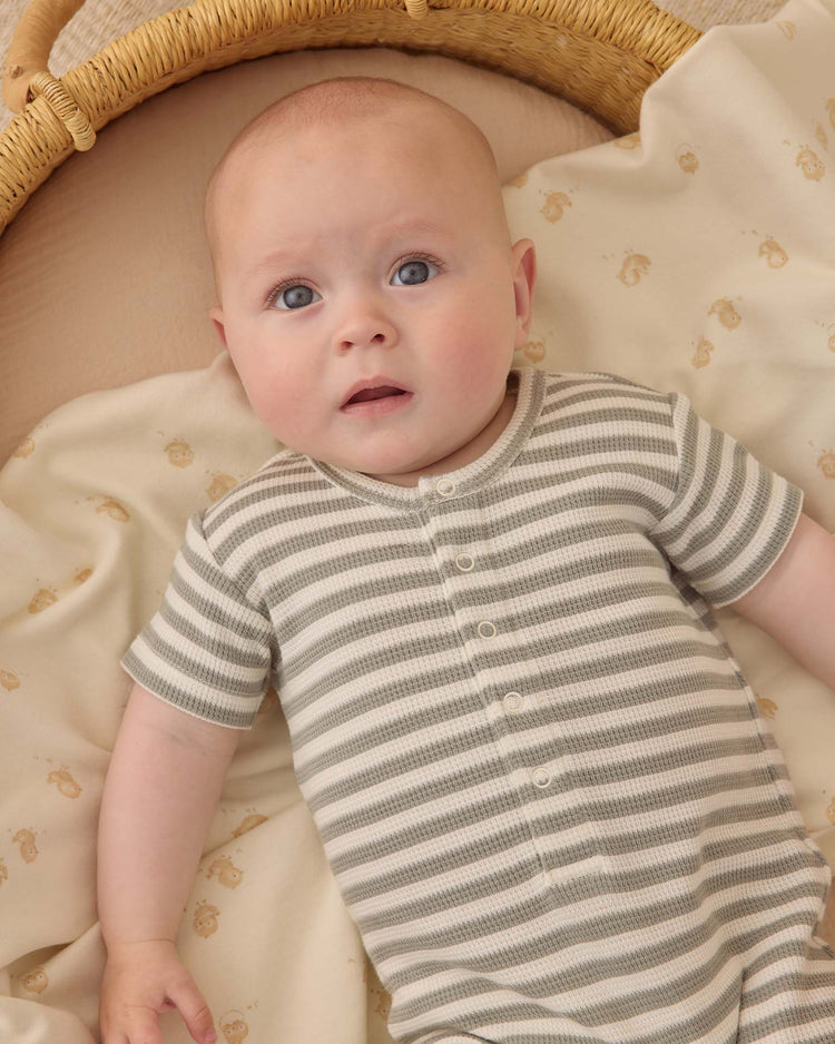 quincy mae waffle snap romper in sage stripe baby Little