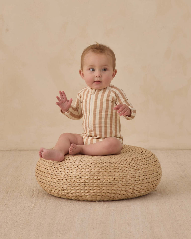 quincy mae long sleeve one - piece rashguard in retro latte stripe baby Little