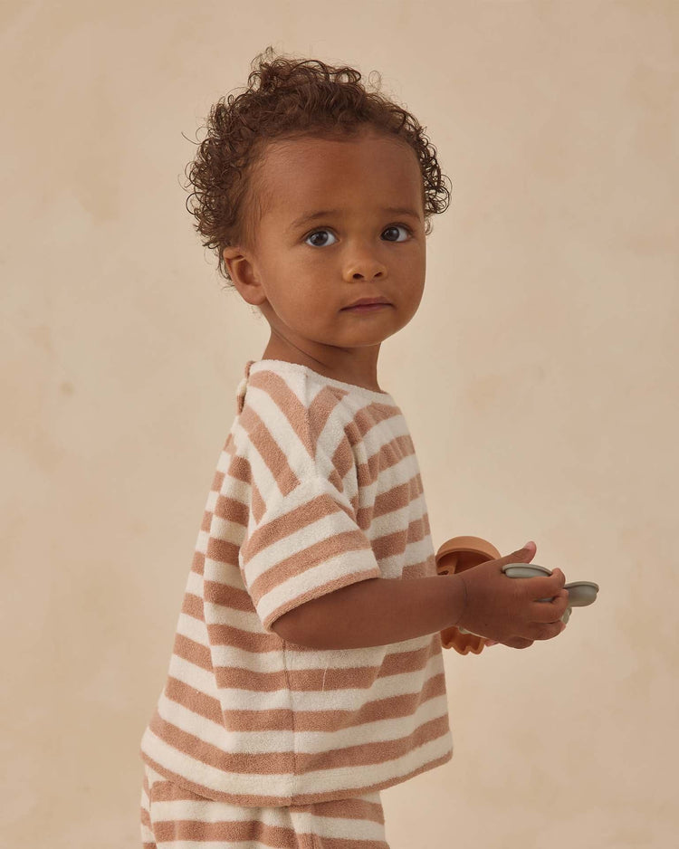 quincy mae terry tee + short set in latte stripe baby Little