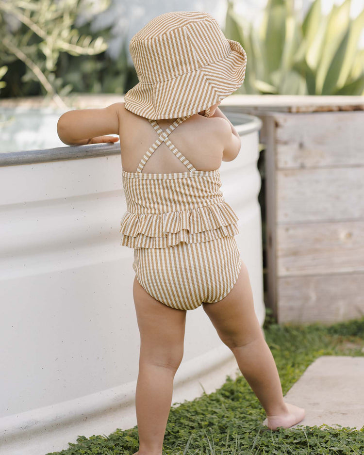 quincy mae ruffled one - piece swimsuit in honey stripe small baby Little