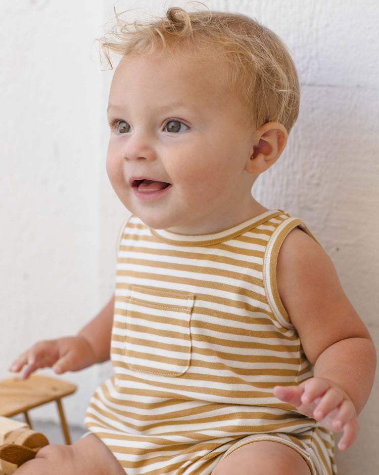 quincy mae sleeveless one - piece in honey stripe baby Little