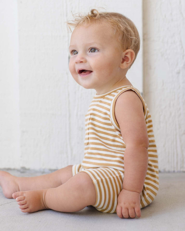 quincy mae sleeveless one - piece in honey stripe baby Little