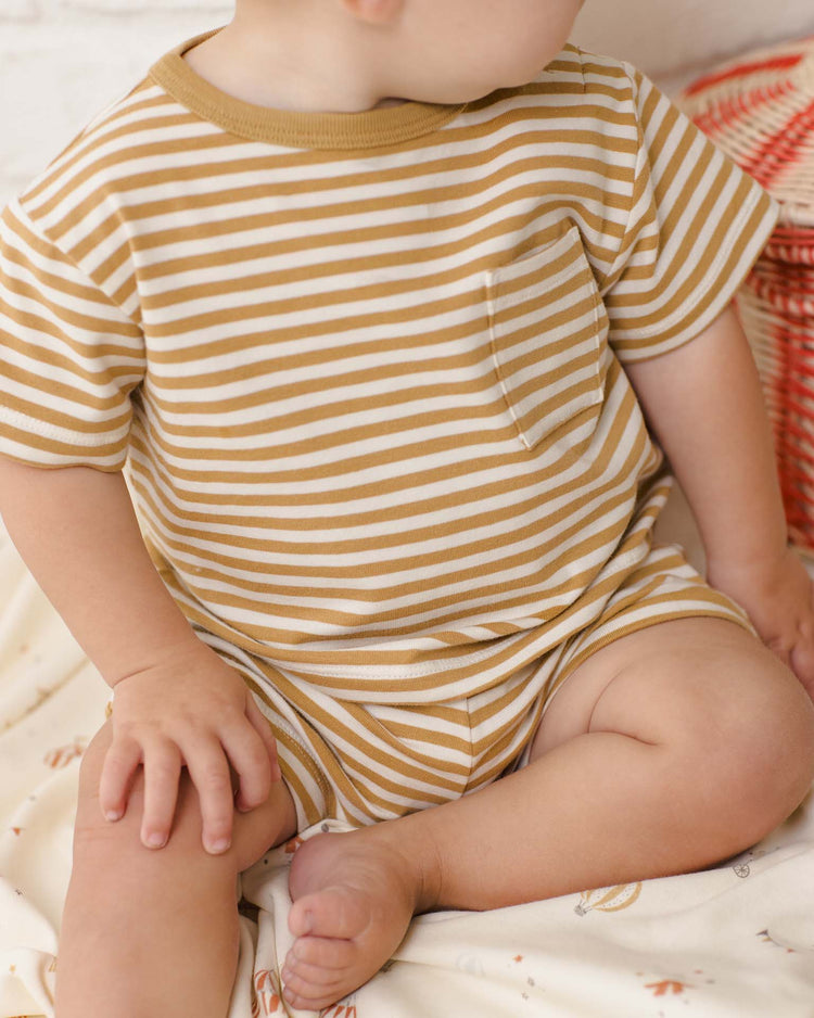 quincy mae boxy pocket tee + short set in honey stripe baby Little