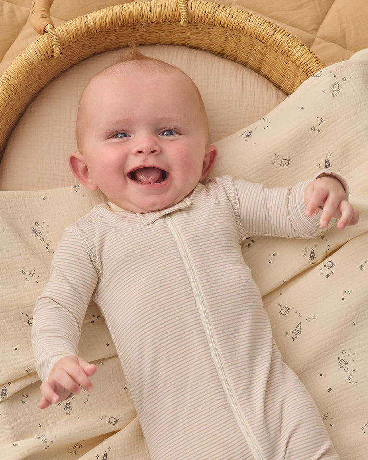 quincy mae zip longsleeve sleeper footie in oat micro stripe baby Little