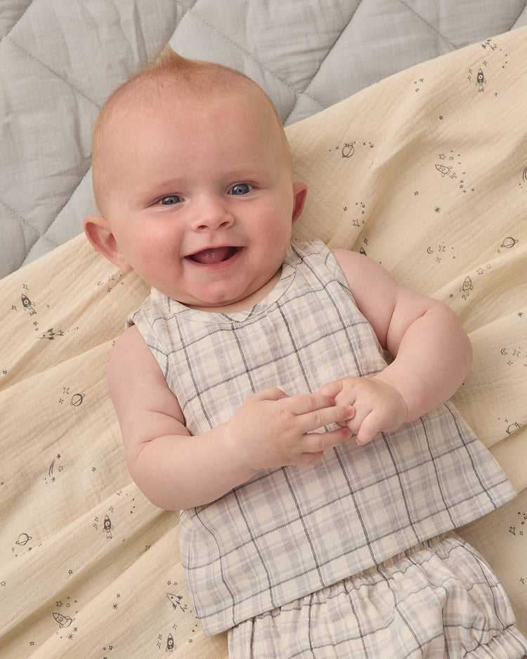 quincy mae woven tank set in blue plaid baby Little