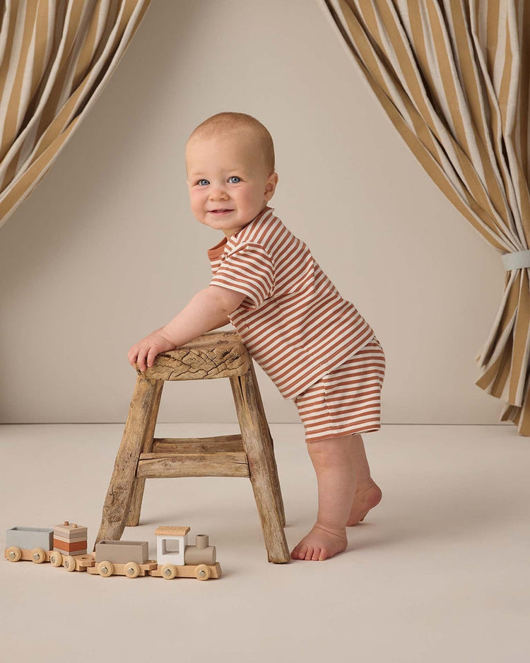quincy mae boxy pocket tee + short set in poppy stripe baby Little