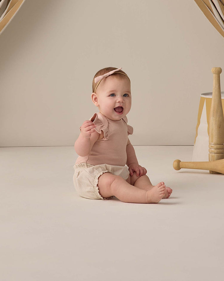 quincy mae gathered bloomer in oat micro stripe baby Little