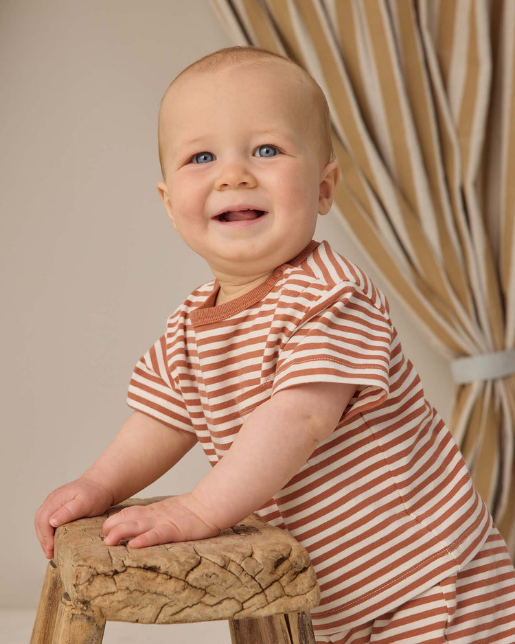 quincy mae boxy pocket tee + short set in poppy stripe baby Little
