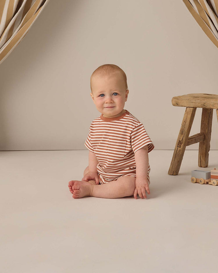 quincy mae boxy pocket tee + short set in poppy stripe baby Little