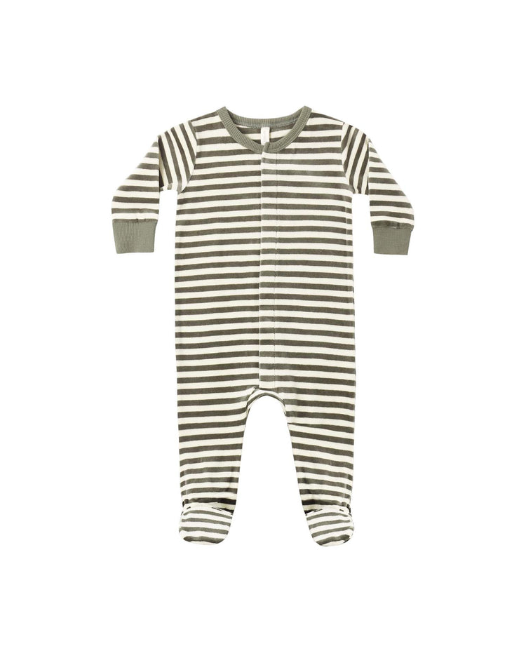 hidden snap footie in spruce stripe