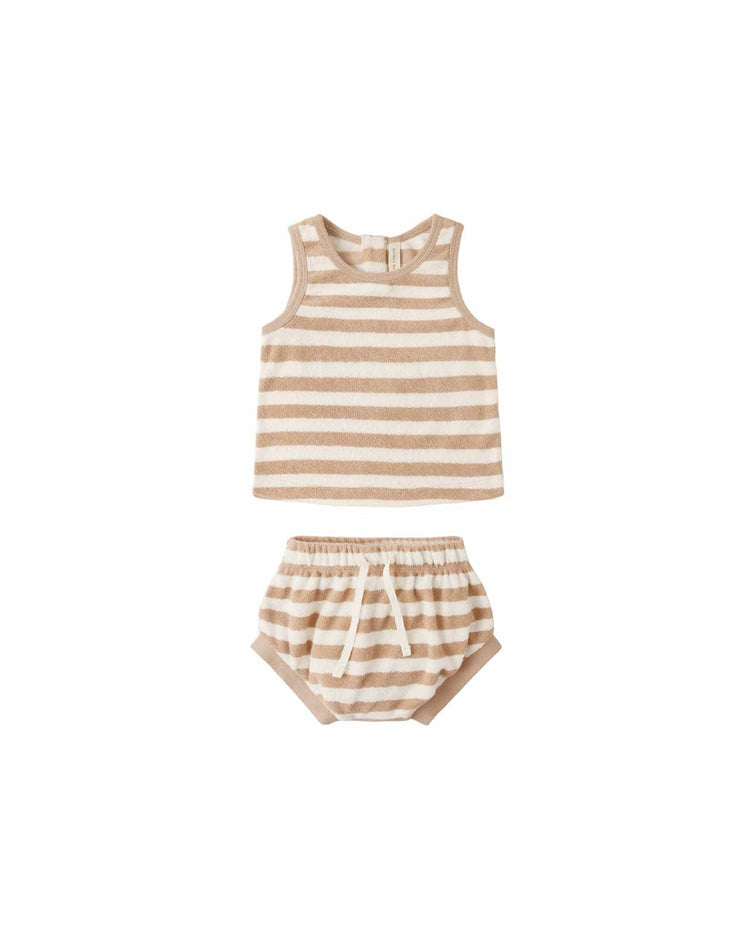 quincy mae terry tank + short set in latte stripe baby Little