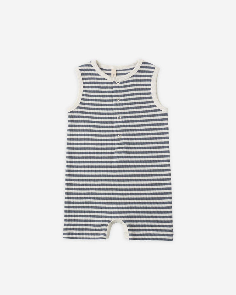 quincy mae ribbed henley romper in ocean stripe baby Little