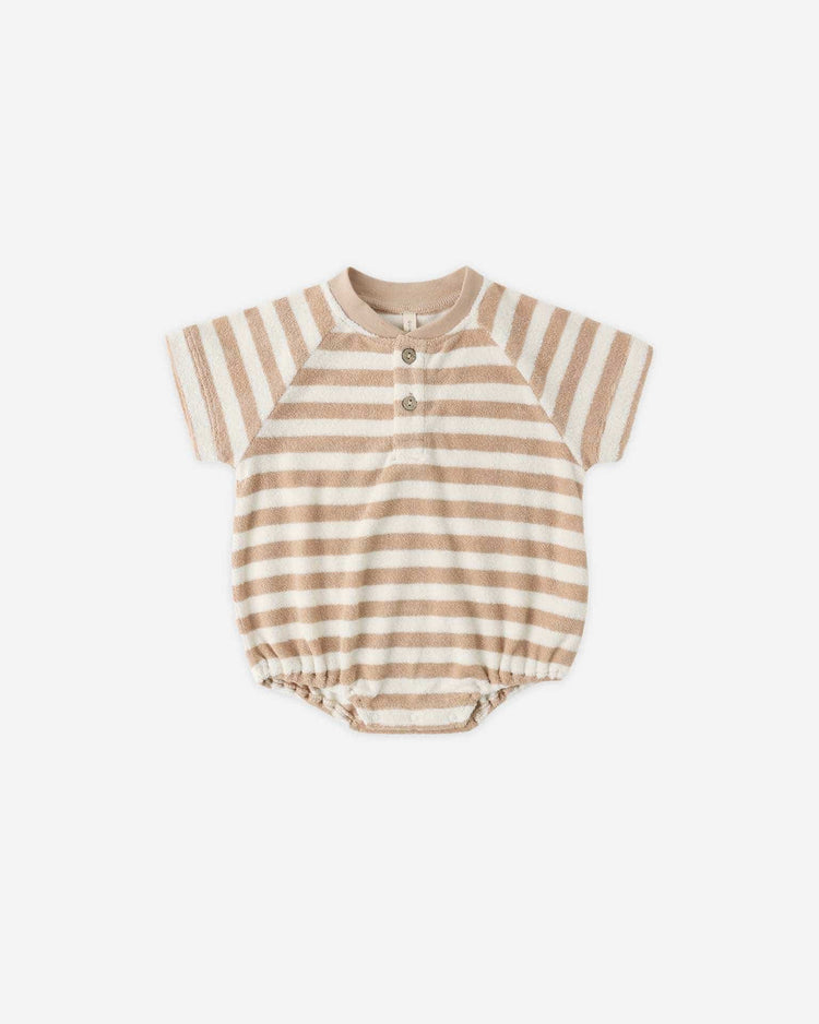 quincy mae terry henley romper in latte stripe baby Little