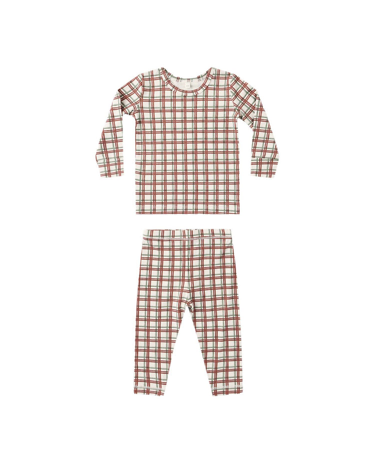 bamboo pajama set in redwood check