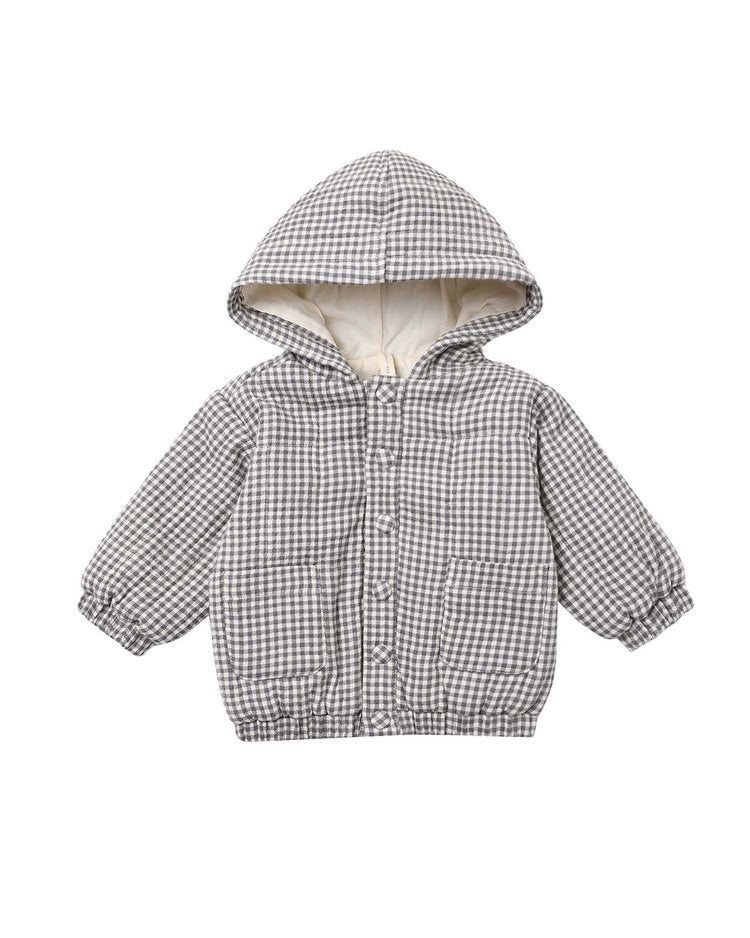 quincy mae hooded woven jacket in midnight gingham baby Little