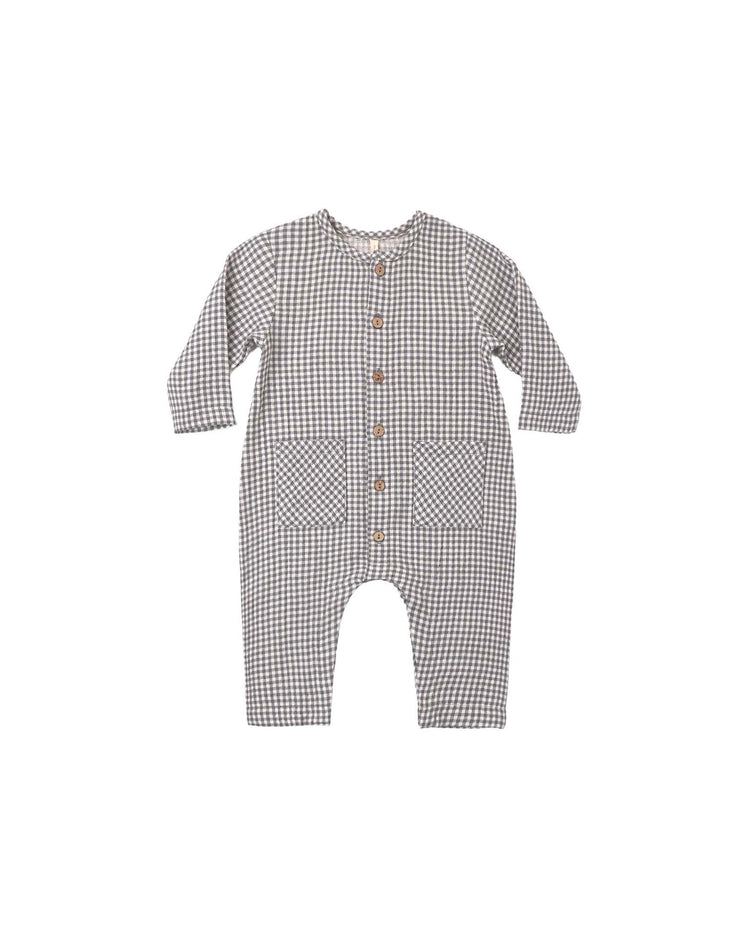 quincy mae pocketed woven jumpsuit in midnight gingham baby Little