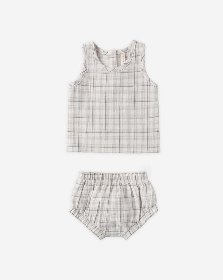 quincy mae woven tank set in blue plaid baby Little