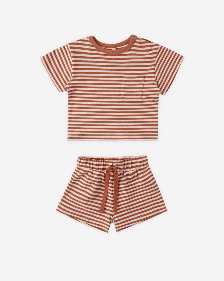quincy mae boxy pocket tee + short set in poppy stripe baby Little