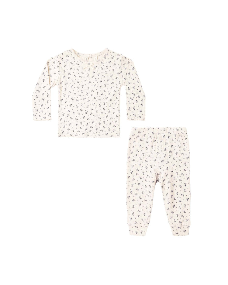 quincy mae pointelle long sleeve tee + legging in blue ditsy baby Little