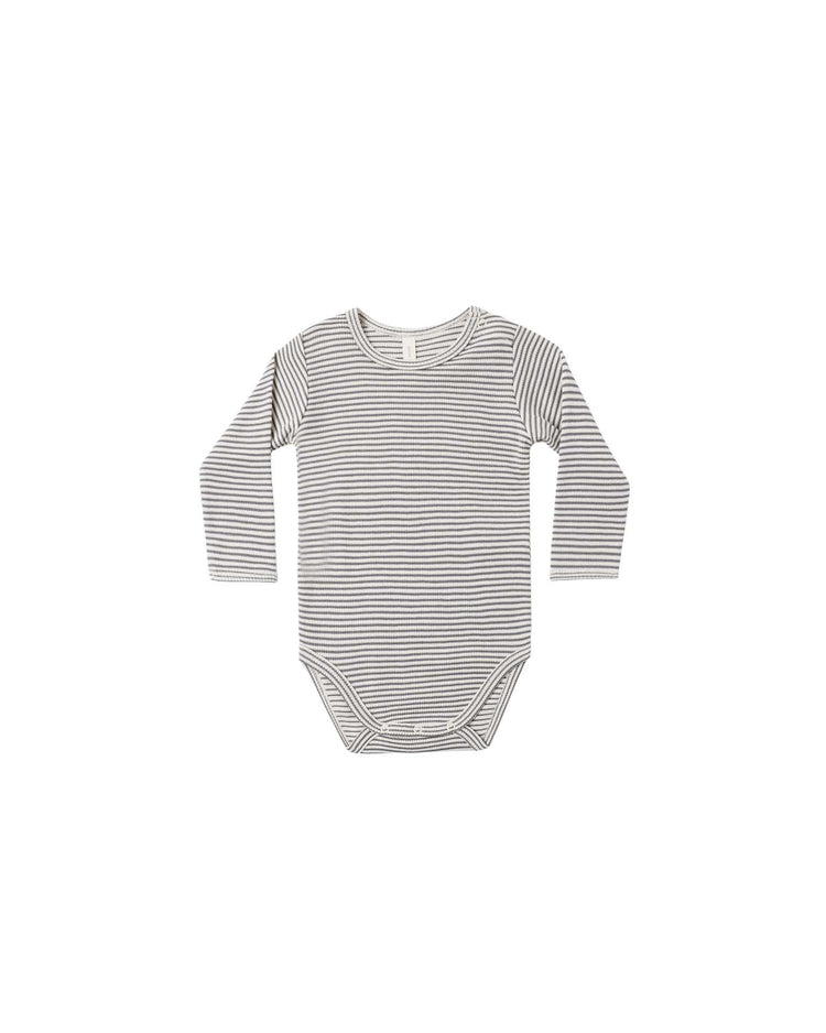 quincy mae waffle long sleeve bodysuit in midnight microstripe baby Little