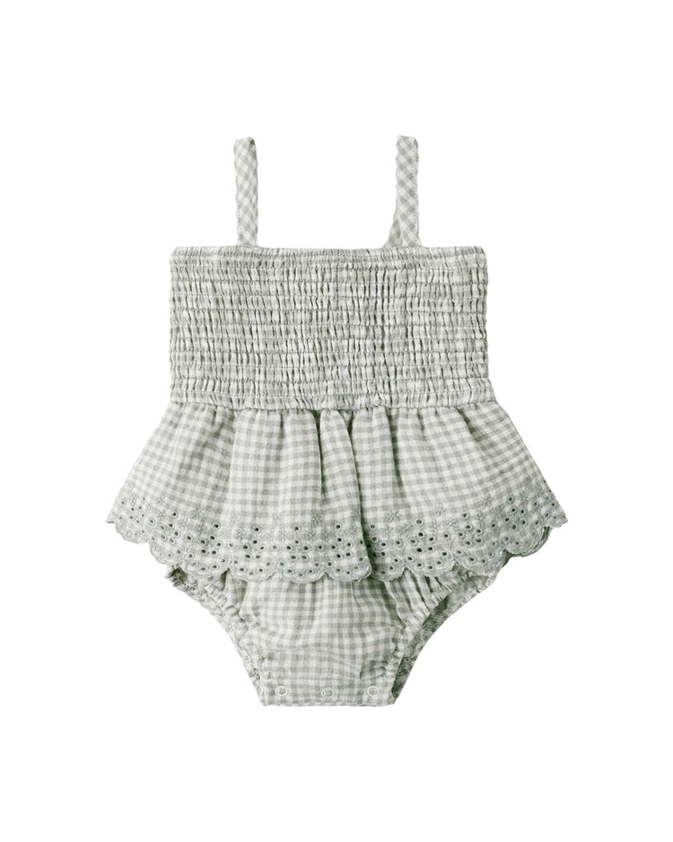 quincy mae smocked skirted romper in sage gingham baby Little