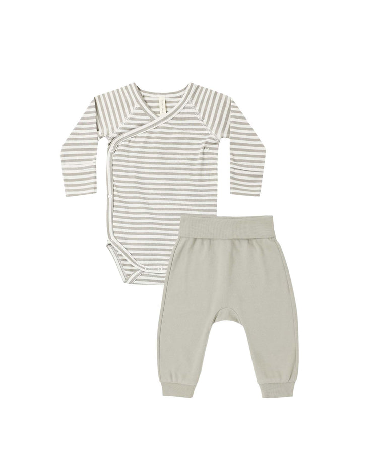 quincy mae side snap bodysuit + pant set in laurel stripe baby Little