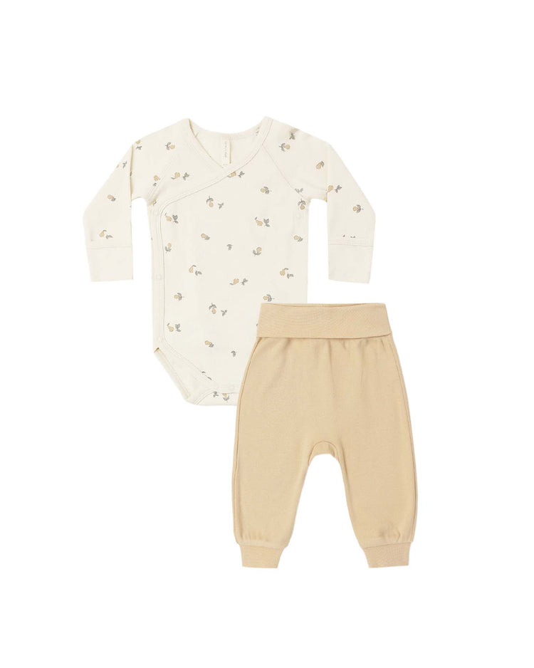 quincy mae side snap bodysuit + pant set in pears baby Little
