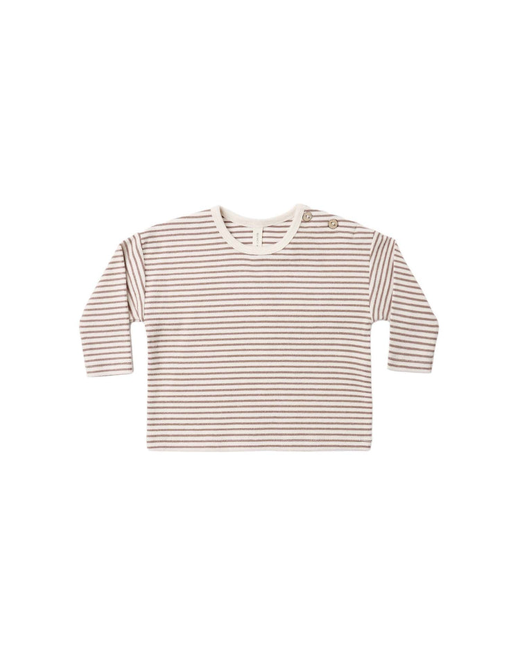 quincy mae long sleeve tee in cocoa microstripe baby Little