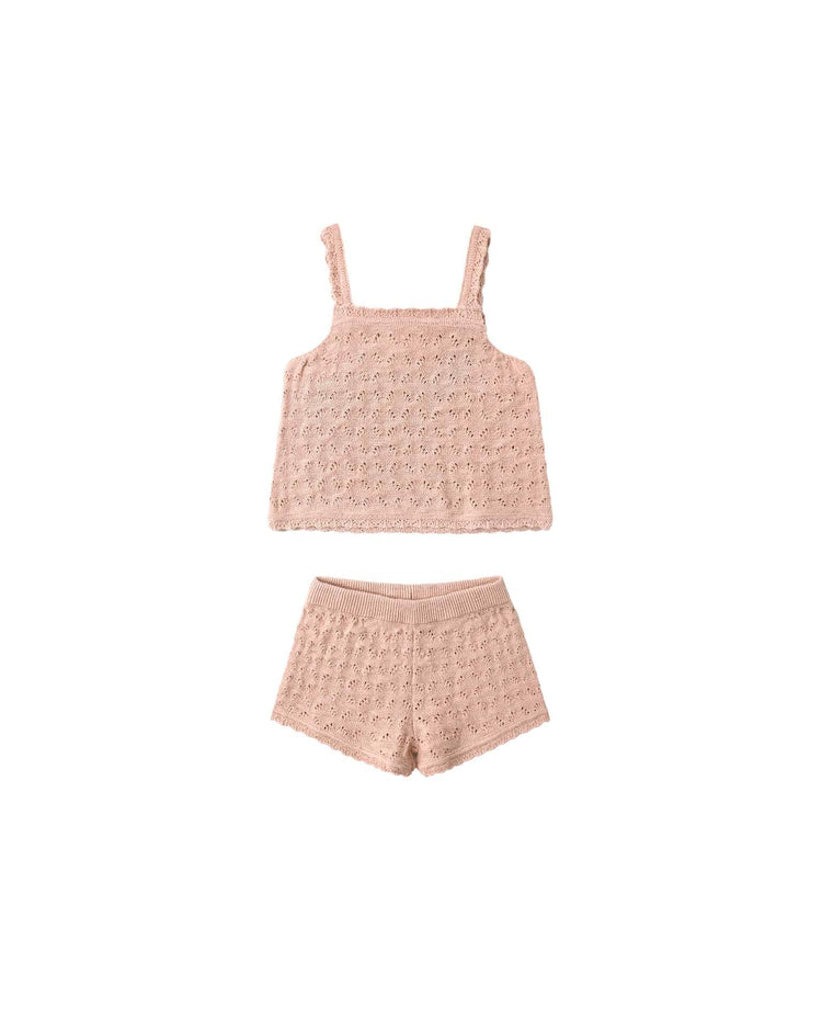 quincy mae pointelle knit tank + short set in melon baby Little