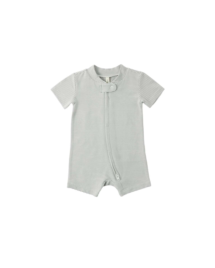 quincy mae zip short sleeve sleeper in sage micro stripe baby Little