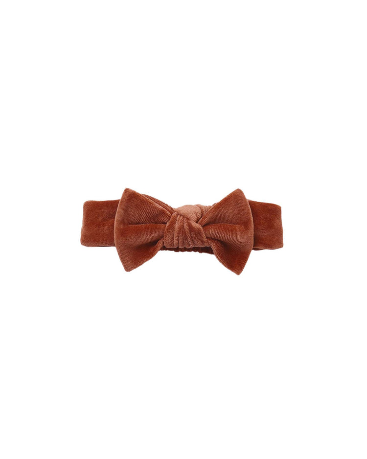 velour bow headband in redwood